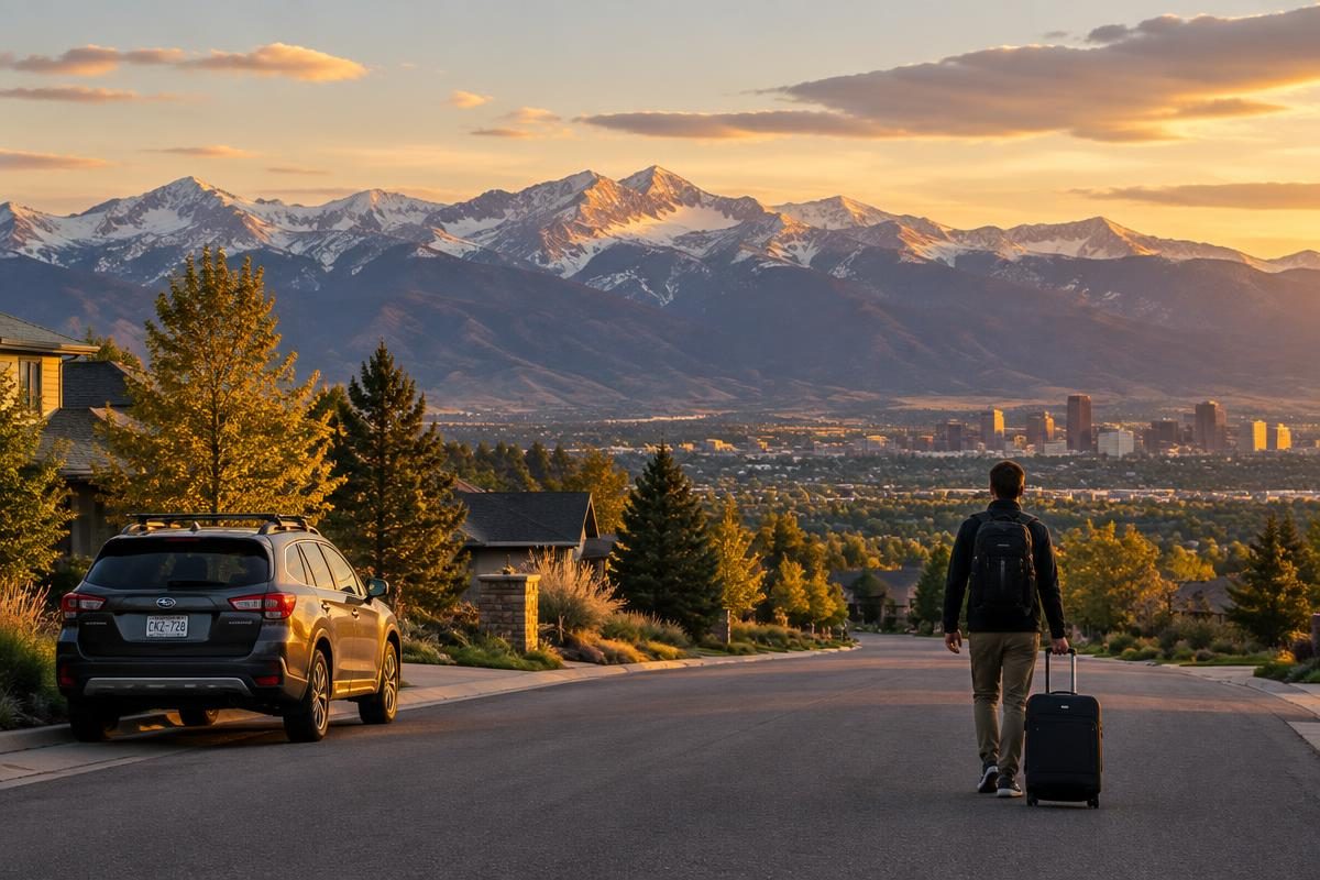 Colorado Front Range neighborhood at golden hour